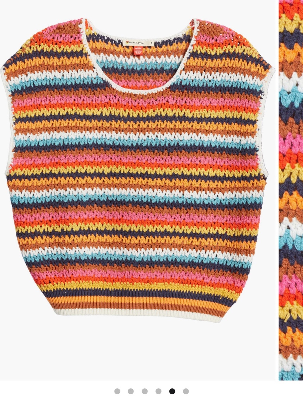 Marine Layer‎ Avery Stripe Crochet Top Size L Multicolor Cotton Blend Knit - Picture 5 of 12